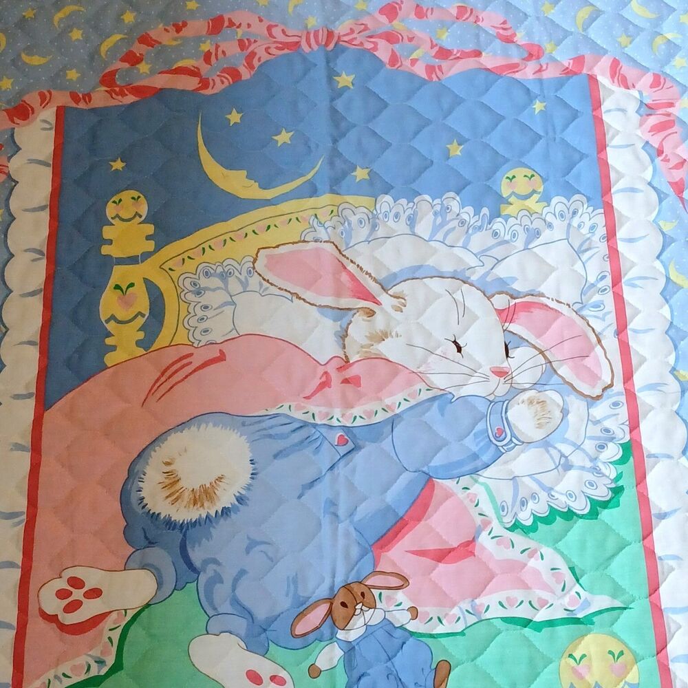 Babies Charming Sleeping Bunny Large Quilt, 43" Long x 34" Wide, Cotton NEW - Picture 3 of 6